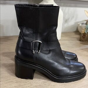 Dolce Vita block heel black leather moto silver buckle boots booties 8.5